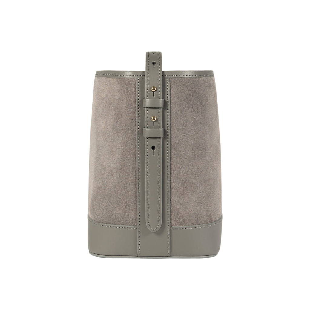 RB1031F | BRENDA Genuine Leather Women's Bucket Bag Made in Italy. Shiny Gold metal hardware - Grey color - Dimensions: 25 x 23.5 x 17 cm.