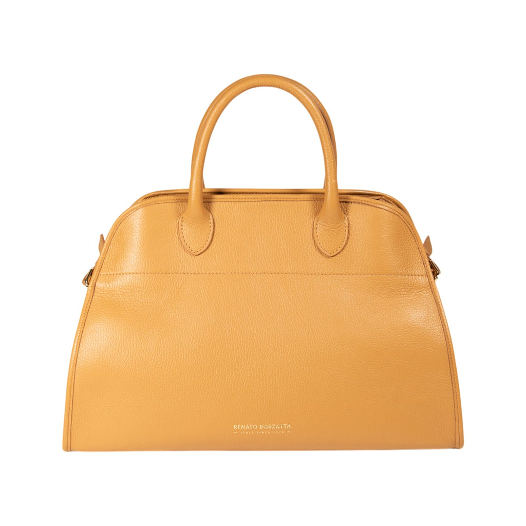 RB1032CQ | Women's Hand Bag FRIDA in Genuine Leather Made in Italy. Shiny Gold metal hardware - Color Leather - Dimensions: cm 43 x 29 x 24 + 12 (Light handles)