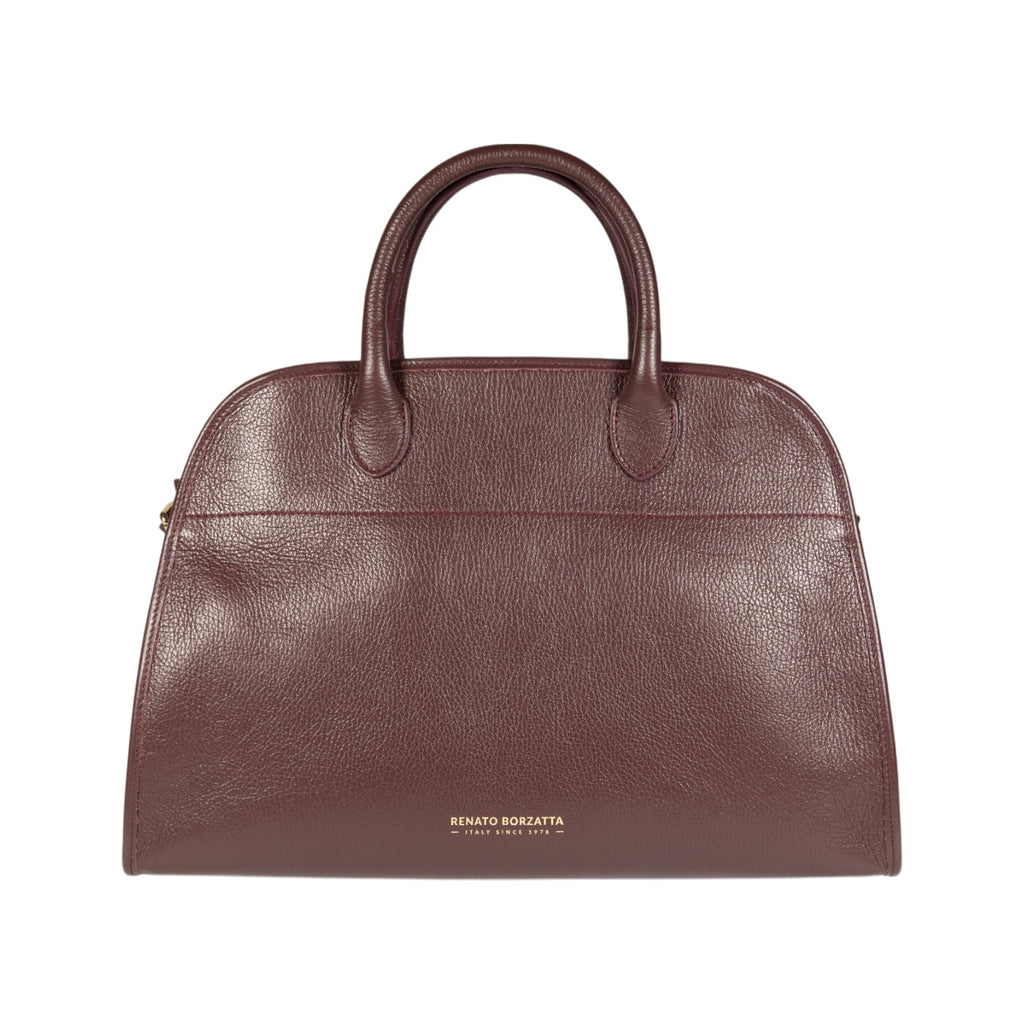 RB1032X | Women's Hand Bag FRIDA in Genuine Leather Made in Italy. Shiny Gold metal hardware - Bordeaux color - Dimensions: cm 43 x 29 x 24 + 12 (Light handles)