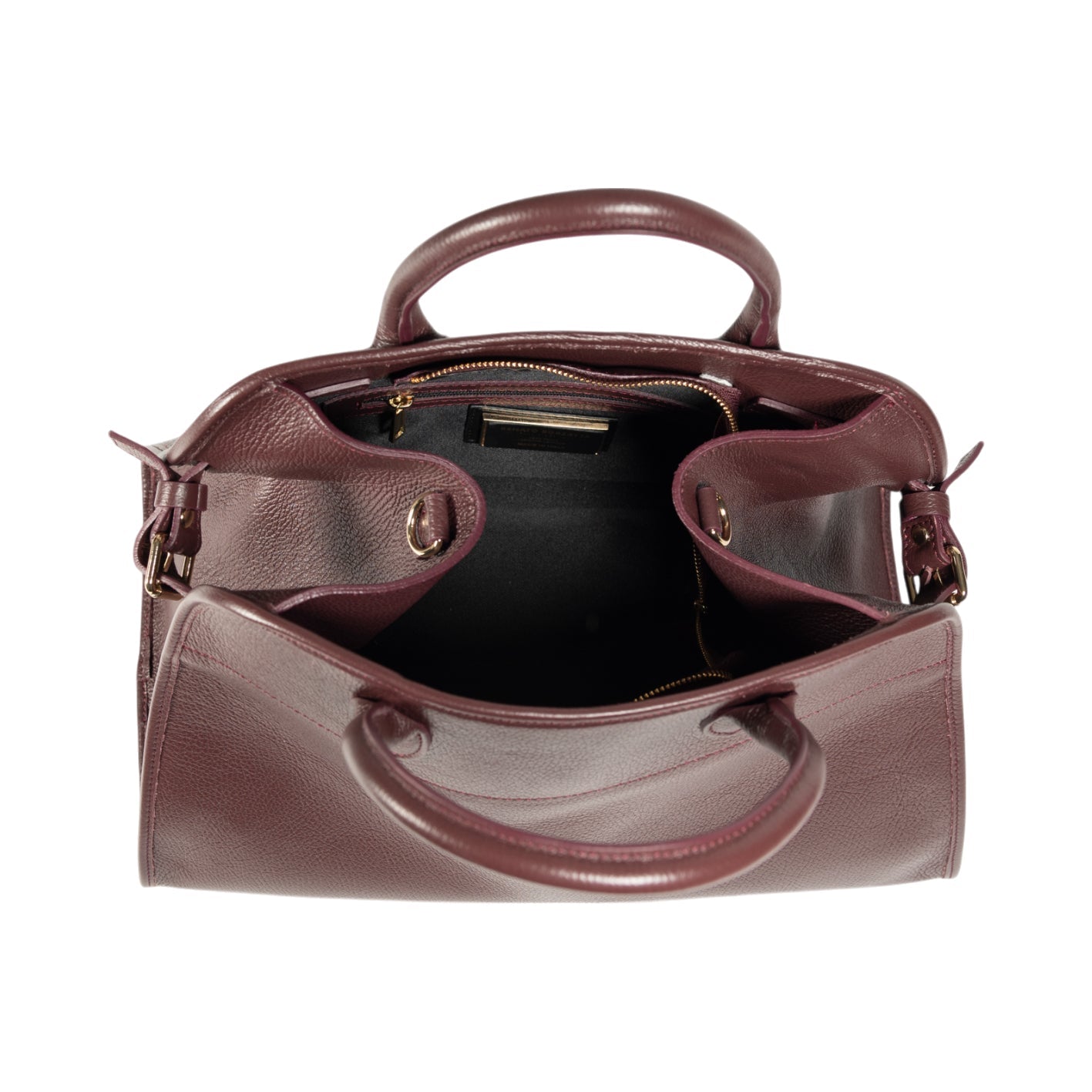 RB1032X | Women's Hand Bag FRIDA in Genuine Leather Made in Italy. Shiny Gold metal hardware - Bordeaux color - Dimensions: cm 43 x 29 x 24 + 12 (Light handles)