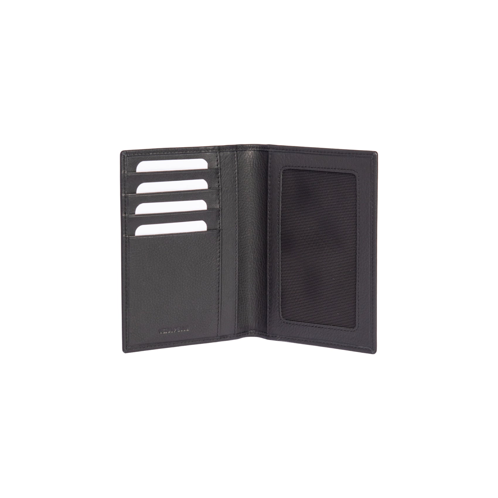 RB10722A | Document/Passport Holder in Genuine Full-Grain Leather with a Light Grain. Color: Black. Dimensions when closed: 10 x 14 x 1 cm.