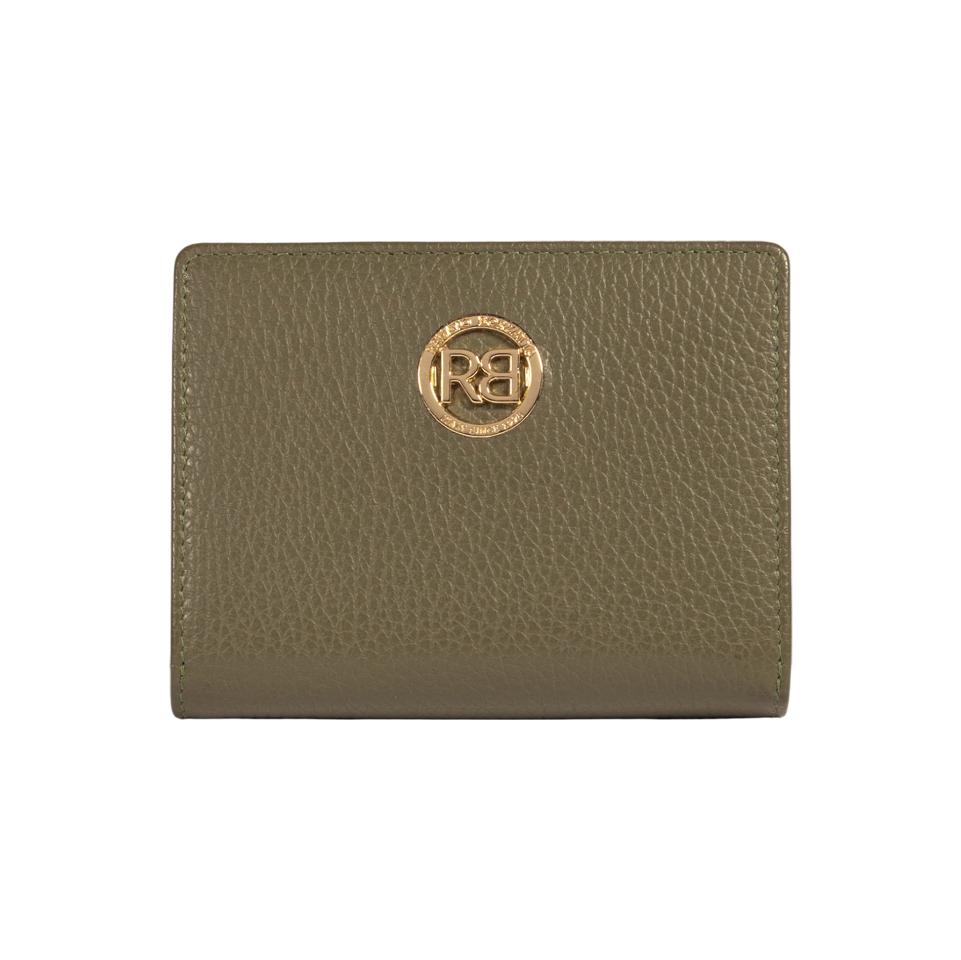 RB1080GAG | Women's Wallet Made in Italy in Genuine Dollar Grain Leather. Olive Green Color. Dimensions (closed): 13 x 9 x 2.5 cm