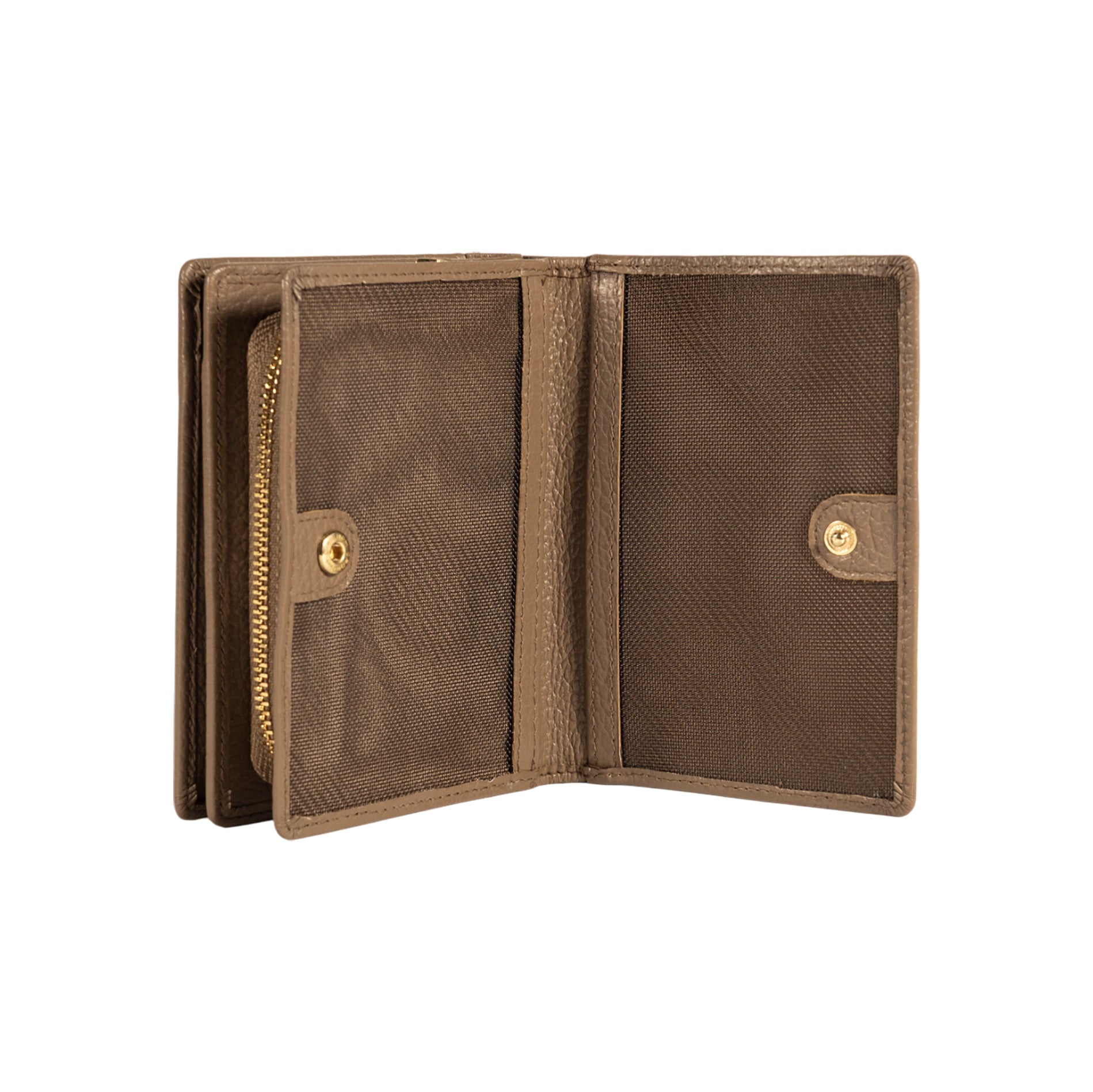 RB1080GAQ | Women's Wallet Made in Italy in Genuine Dollar Grain Leather. Taupe Color. Dimensions (closed): 13 x 9 x 2.5 cm