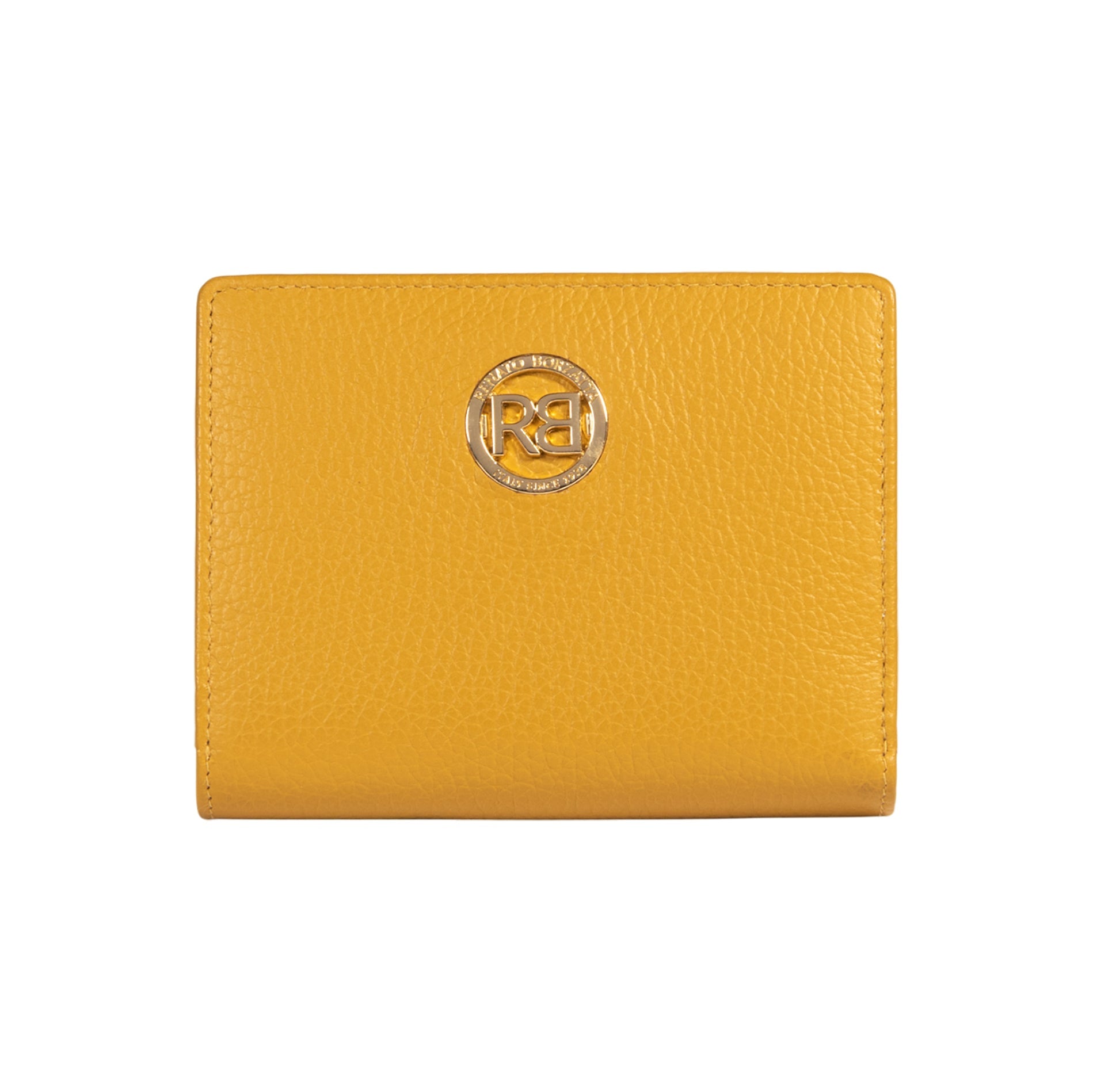 RB1080GAR | Women's Wallet Made in Italy in Genuine Dollar Grain Leather. Mustard Color. Dimensions (closed): 13 x 9 x 2.5 cm