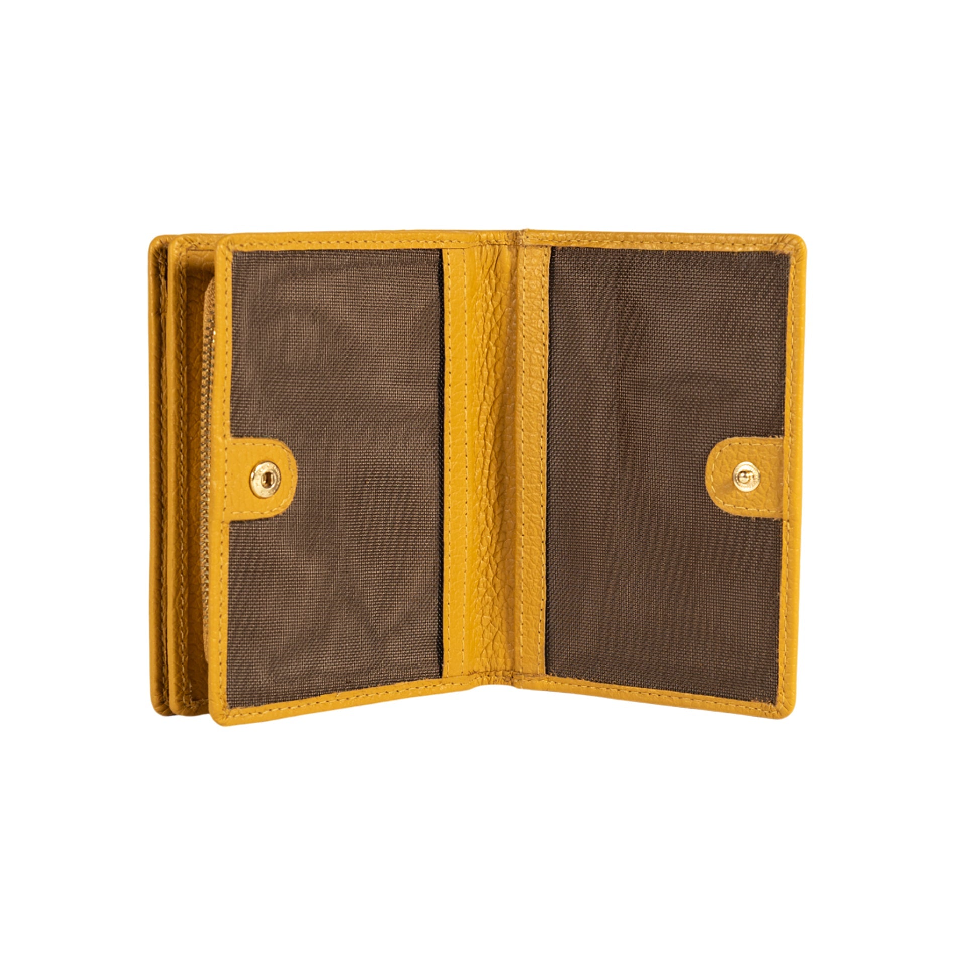 RB1080GAR | Women's Wallet Made in Italy in Genuine Dollar Grain Leather. Mustard Color. Dimensions (closed): 13 x 9 x 2.5 cm