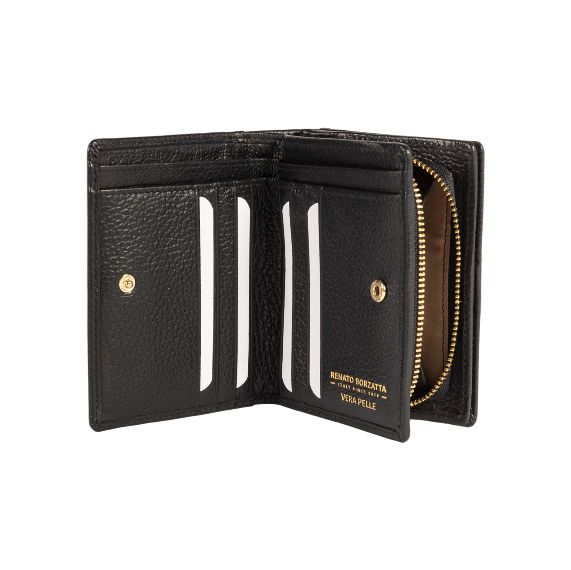 RB1080GA | Women's Wallet Made in Italy in Genuine Dollar Grain Leather. Color: Black. Dimensions (closed): 13 x 9 x 2.5 cm