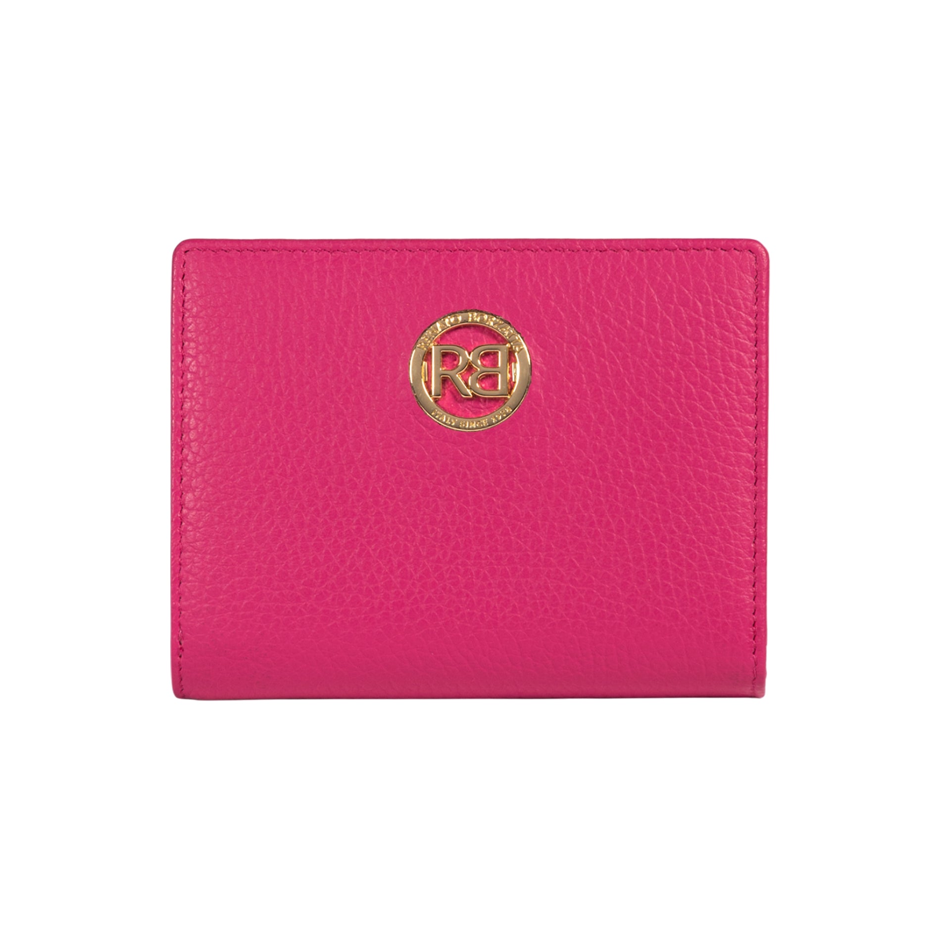 RB1080GBE | Women's Wallet Made in Italy in Genuine Dollar Grain Leather. Fuchsia Color. Dimensions (closed): 13 x 9 x 2.5 cm