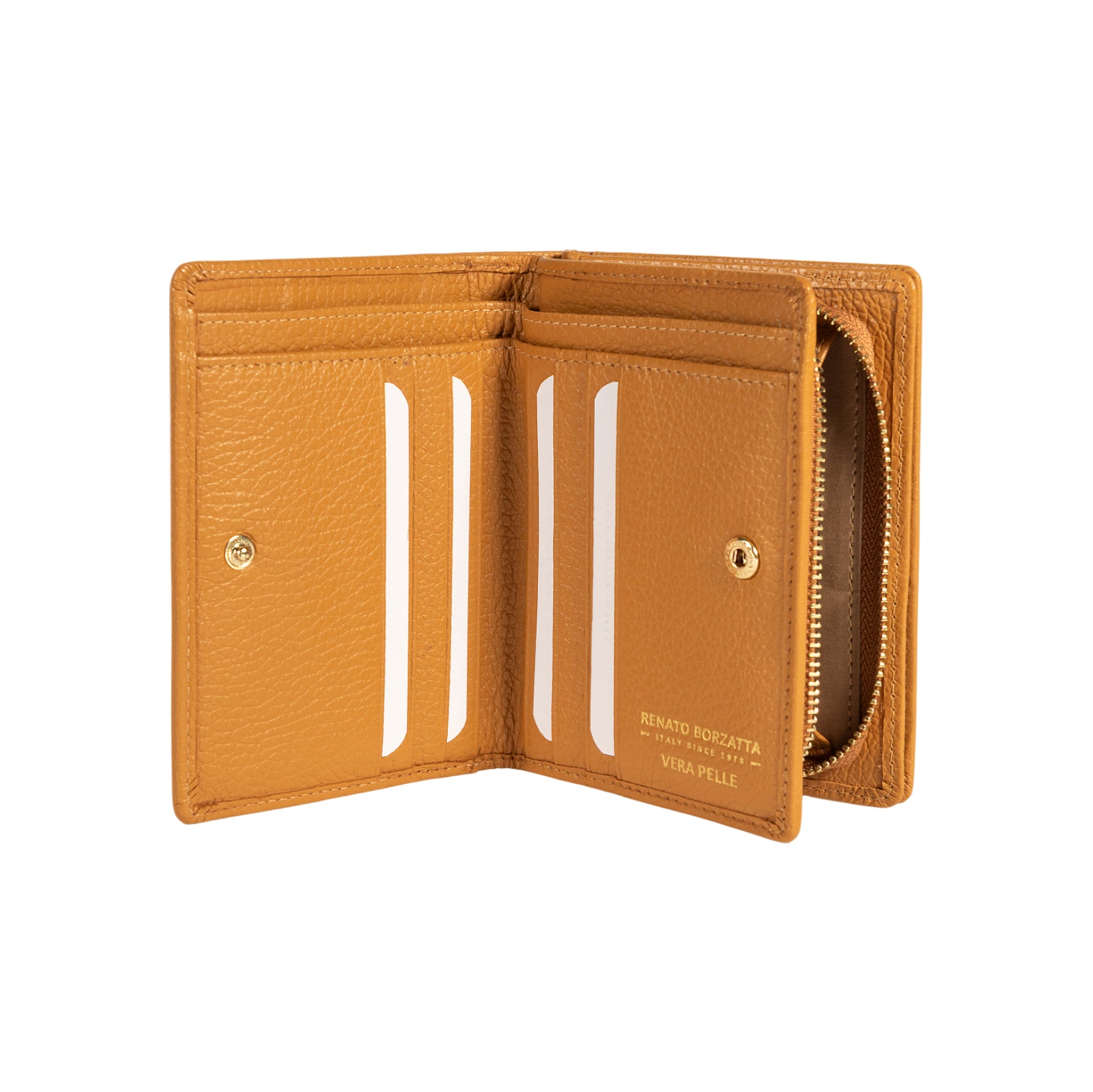 RB1080GCQ | Women's Wallet Made in Italy in Genuine Dollar Grain Leather. Tan Color. Dimensions (closed): 13 x 9 x 2.5 cm