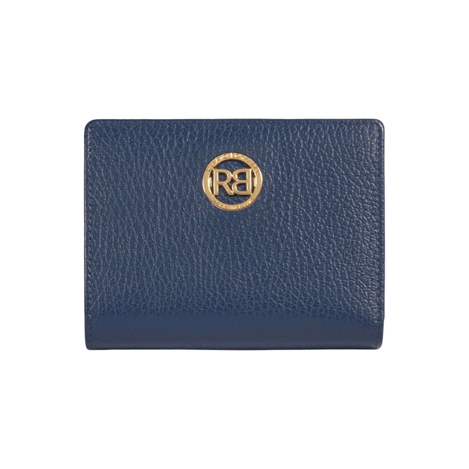 RB1080GD | Women's Wallet Made in Italy in Genuine Dollar Grain Leather. Color: Blue. Dimensions (closed): 13 x 9 x 2.5 cm