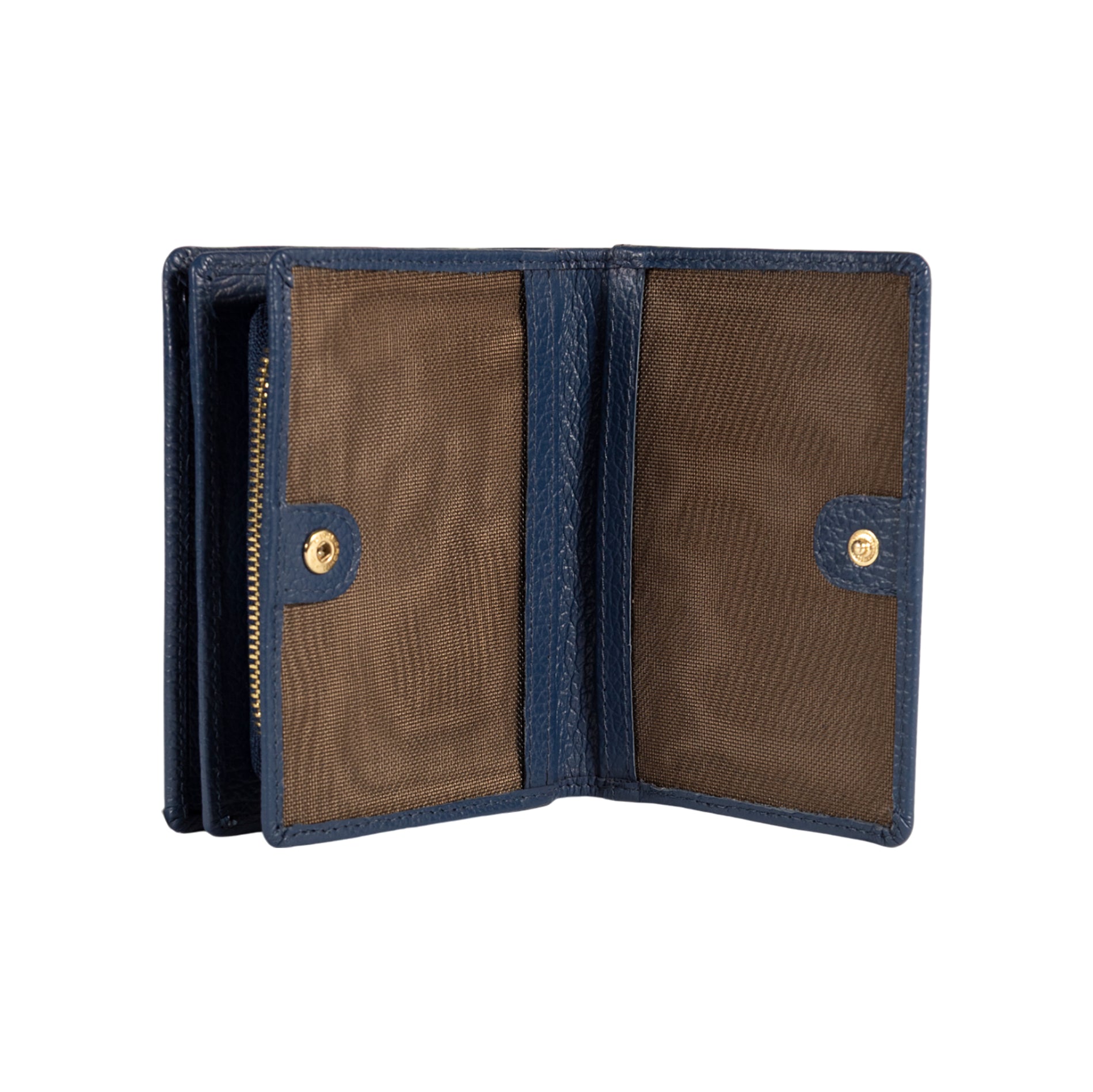 RB1080GD | Women's Wallet Made in Italy in Genuine Dollar Grain Leather. Color: Blue. Dimensions (closed): 13 x 9 x 2.5 cm