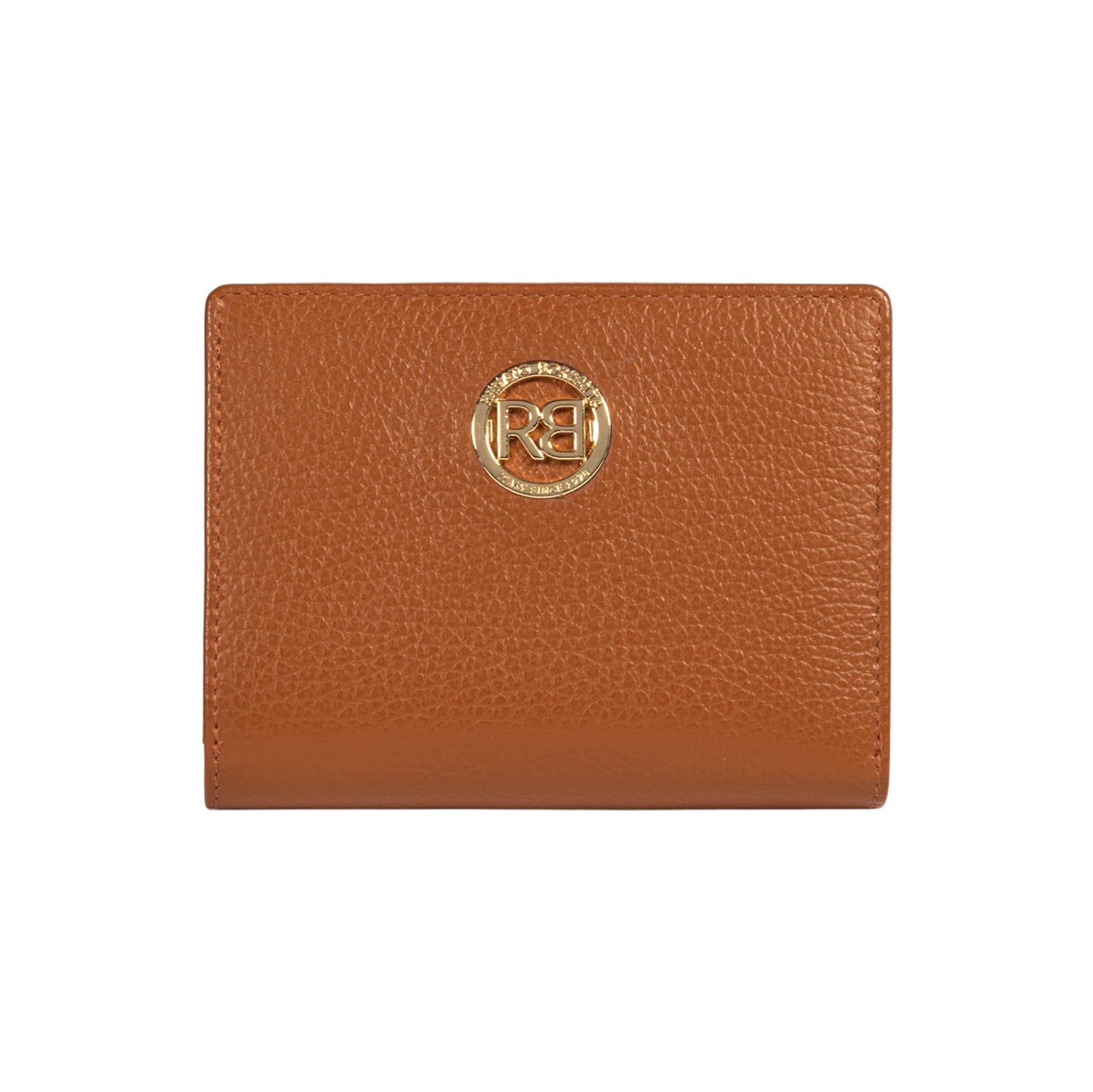 RB1080GS | Women's Wallet Made in Italy in Genuine Dollaro Grain Leather. Cognac Color. Dimensions (closed): 13 x 9 x 2.5 cm