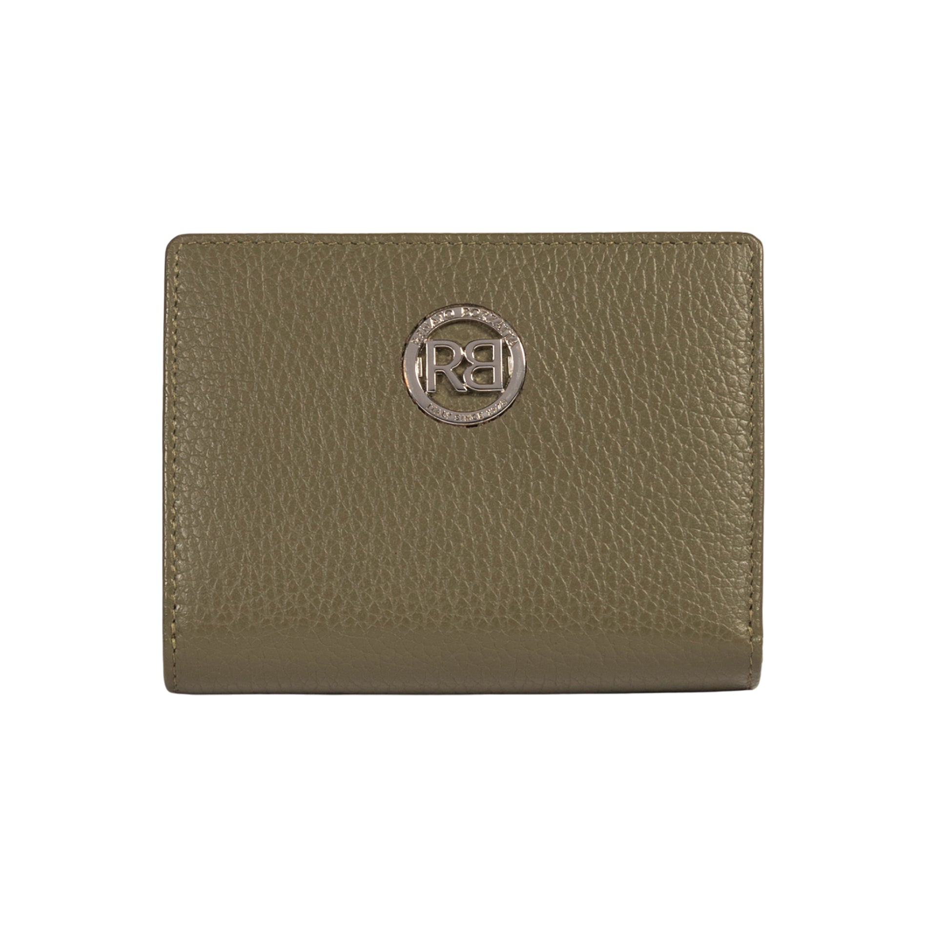RB1080SAG | Women's Wallet Made in Italy in Genuine Dollar Grain Leather. Olive Green Color. Dimensions (closed): 13 x 9 x 2.5 cm