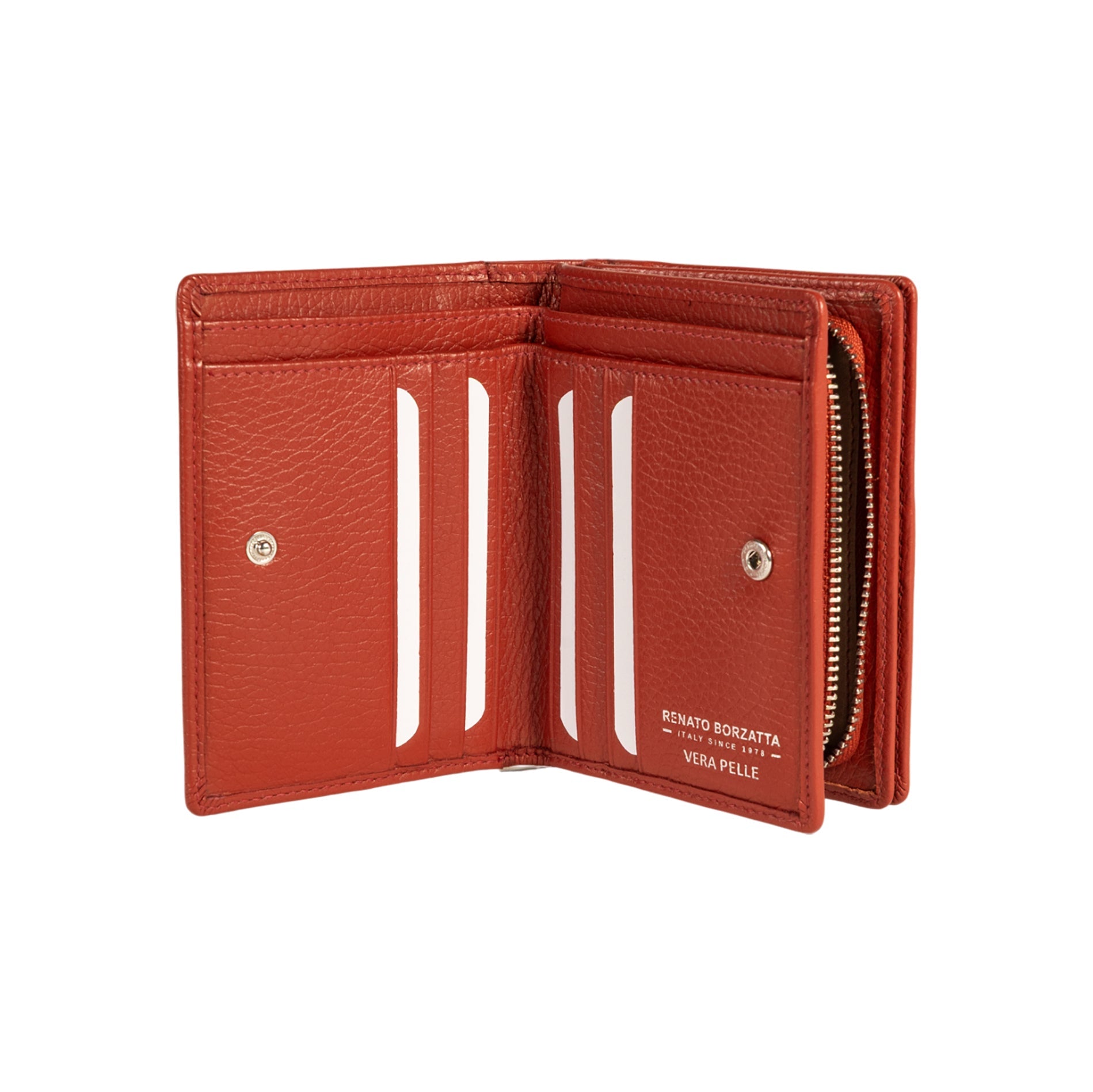 RB1080SAM | Women's Wallet Made in Italy in Genuine Dollar Grain Leather. Paprika Color. Dimensions (closed): 13 x 9 x 2.5 cm
