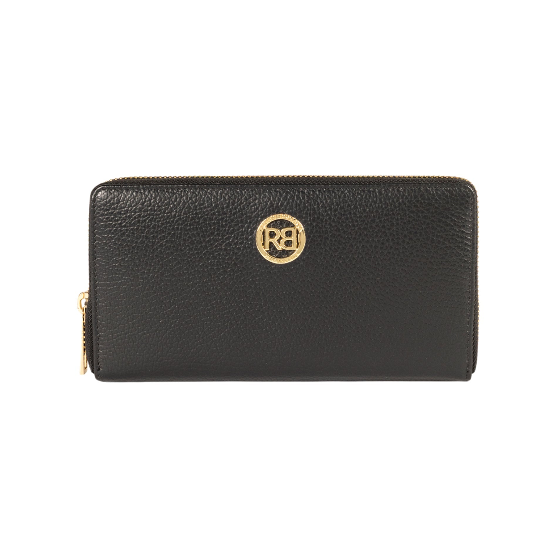RB1081GA | Women's zip-up wallet, Made in Italy in genuine grained leather. Color: Black. Dimensions: 20 x 10 x 2.5 cm.