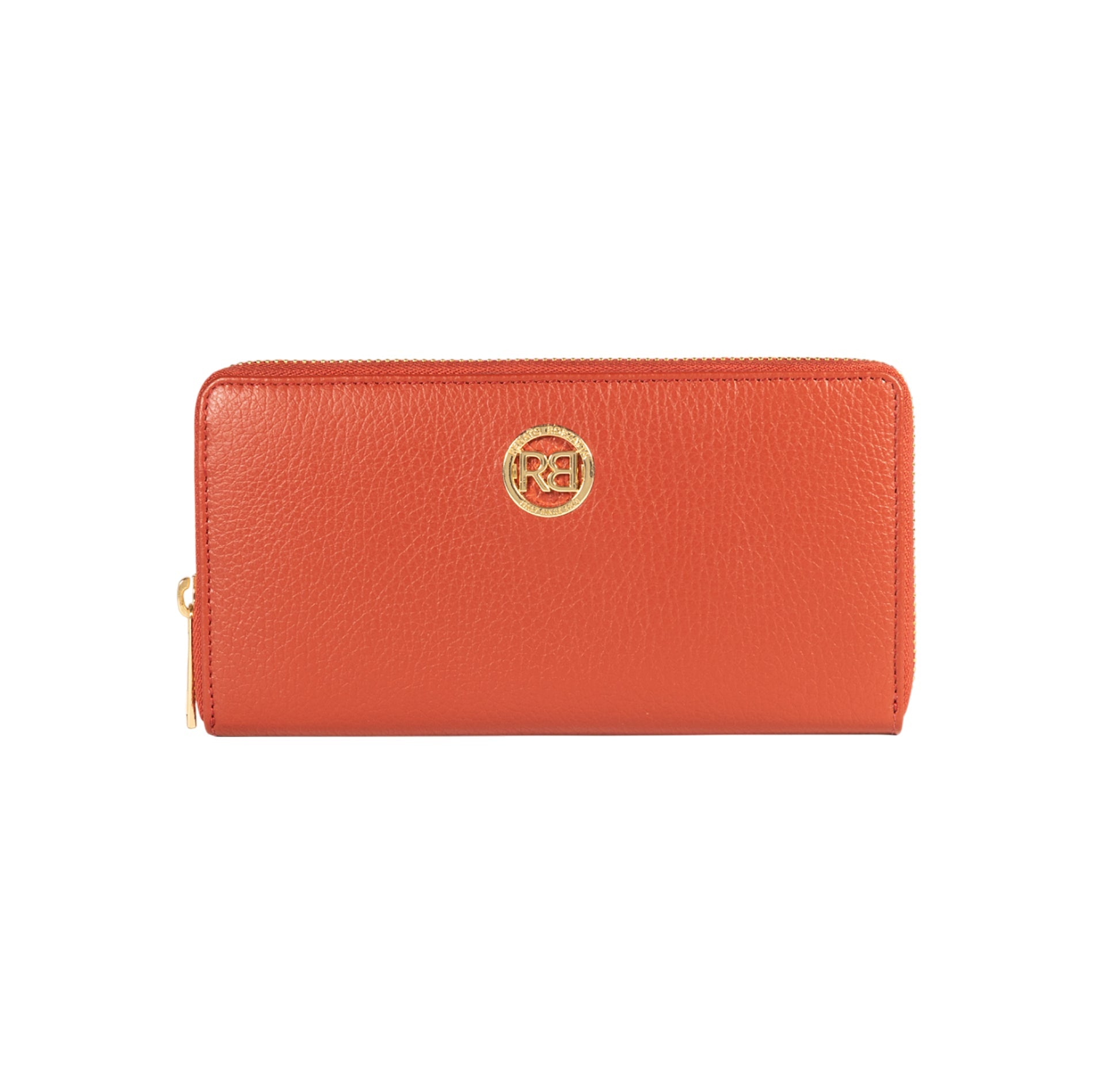 RB1081GAM | Women's zip-up wallet, Made in Italy in genuine grained leather. Paprika color. Dimensions: 20 x 10 x 2.5 cm.