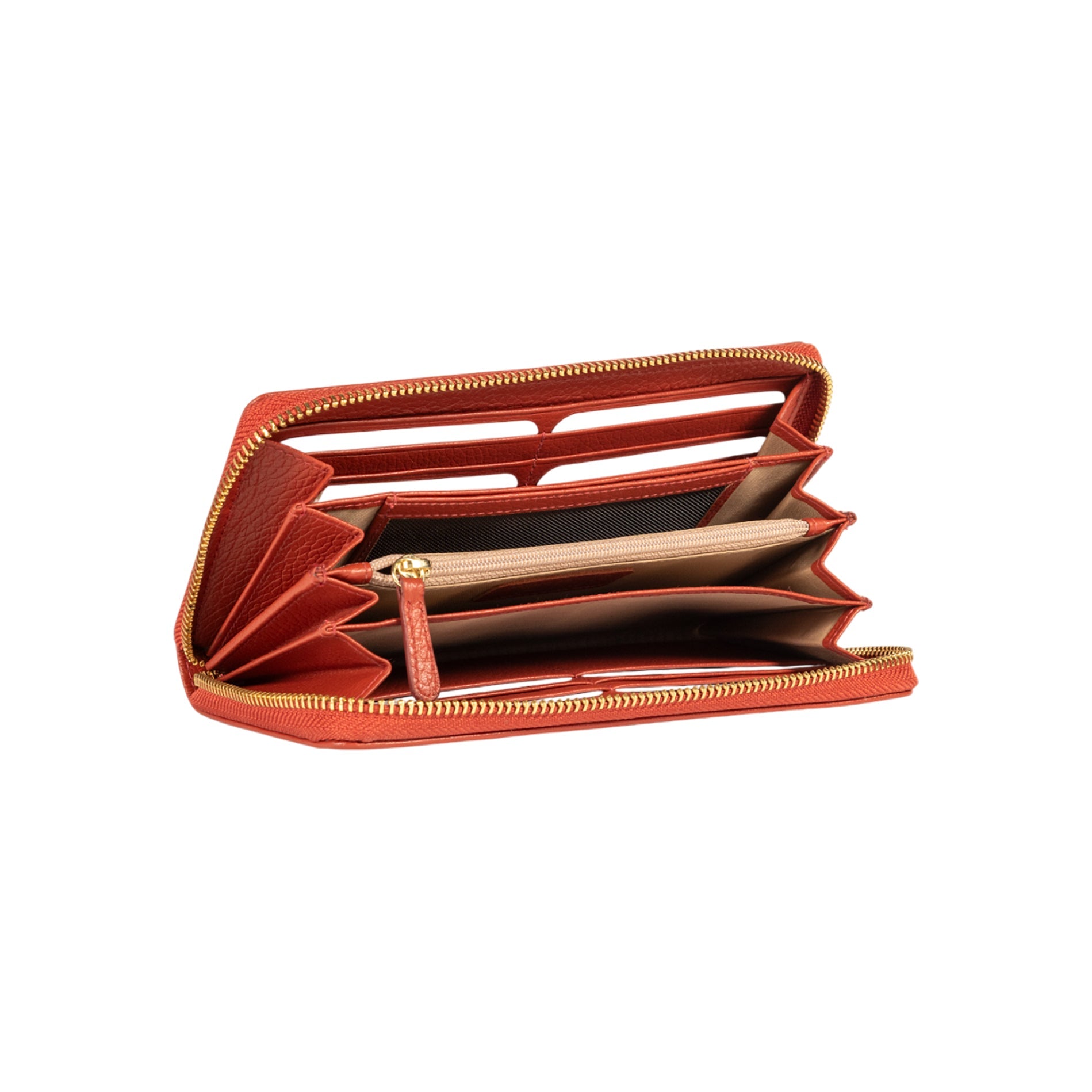 RB1081GAM | Women's zip-up wallet, Made in Italy in genuine grained leather. Paprika color. Dimensions: 20 x 10 x 2.5 cm.