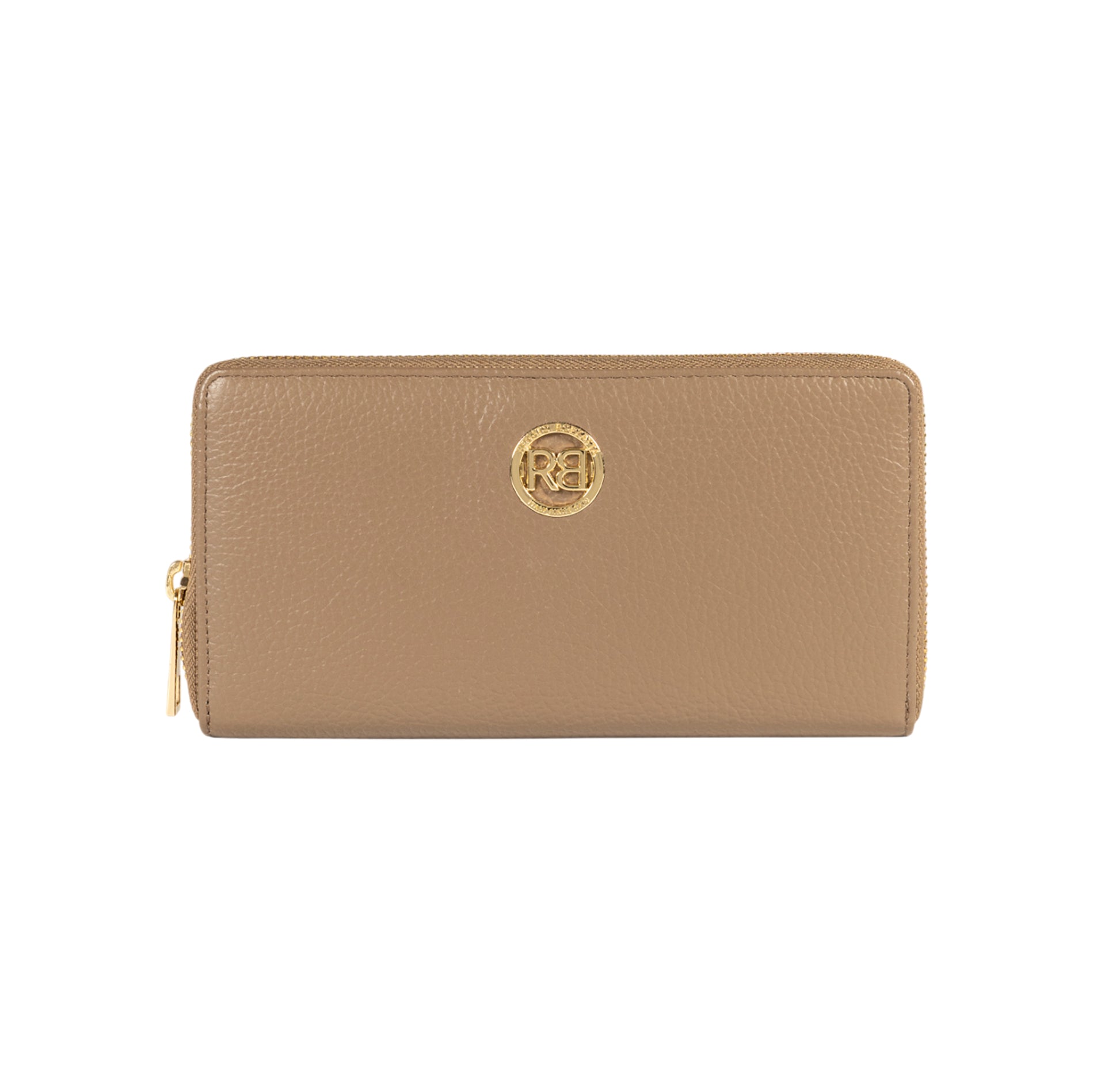 RB1081GAQ | Women's zip-up wallet made in Italy in genuine grained leather. Taupe color. Dimensions: 20 x 10 x 2.5 cm.