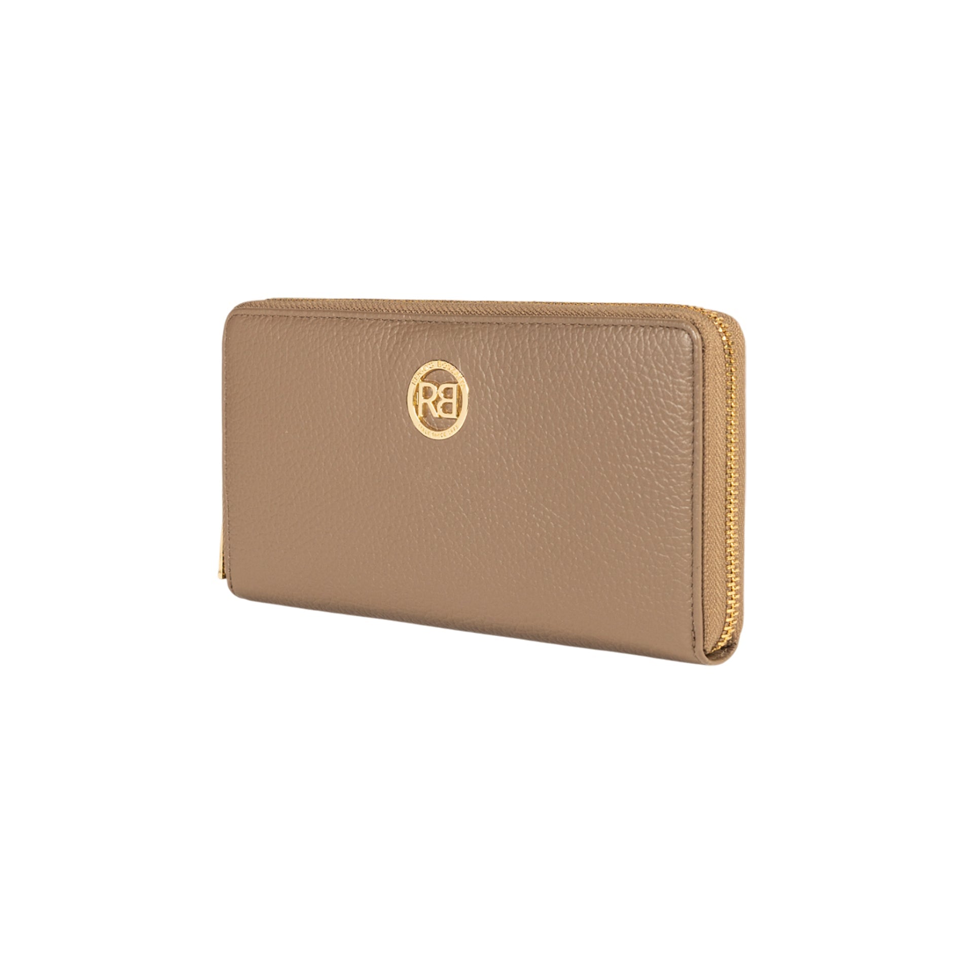 RB1081GAQ | Women's zip-up wallet made in Italy in genuine grained leather. Taupe color. Dimensions: 20 x 10 x 2.5 cm.