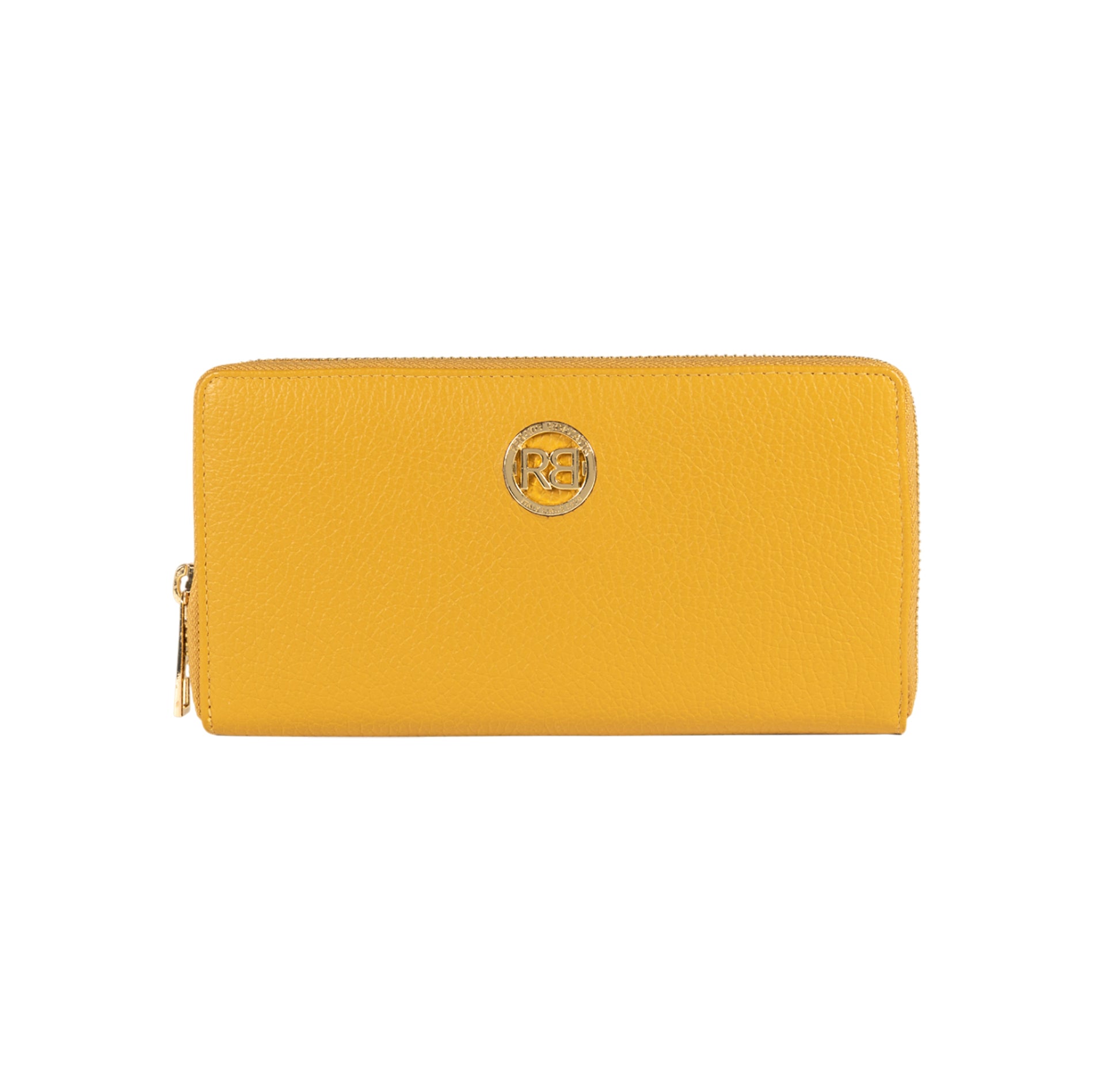 RB1081GAR | Women's zip-up wallet, Made in Italy in genuine grained leather. Mustard color. Dimensions: 20 x 10 x 2.5 cm.