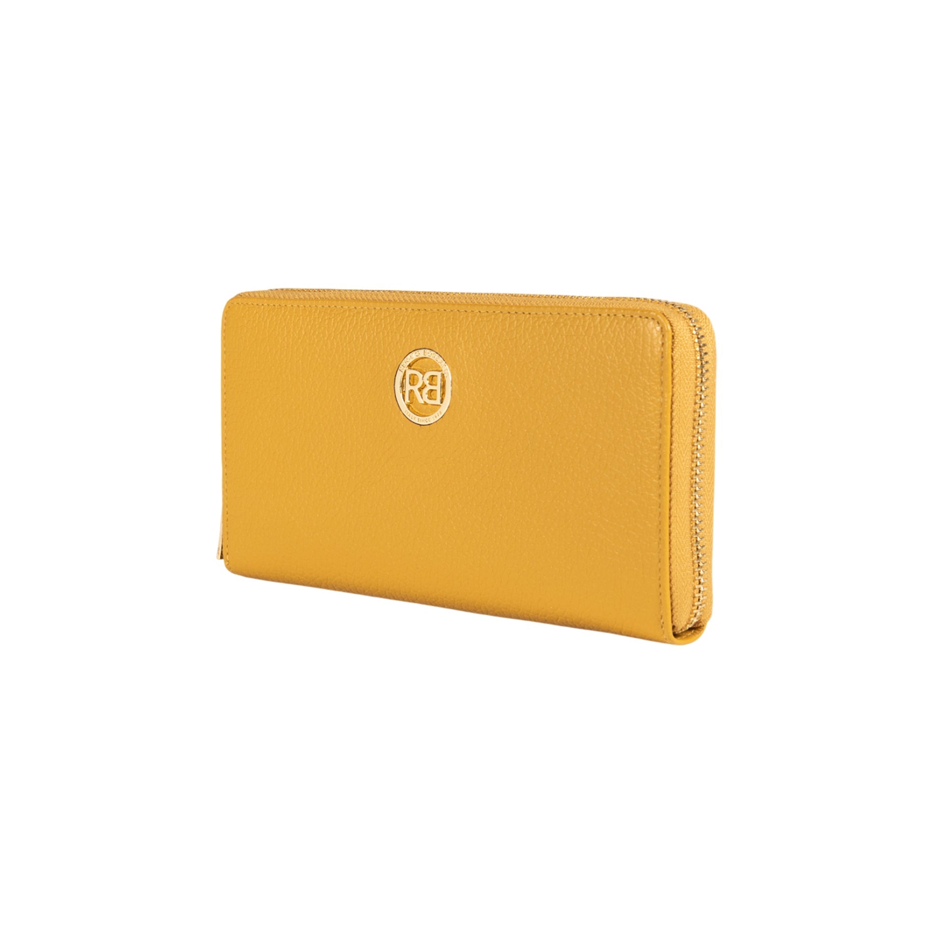 RB1081GAR | Women's zip-up wallet, Made in Italy in genuine grained leather. Mustard color. Dimensions: 20 x 10 x 2.5 cm.