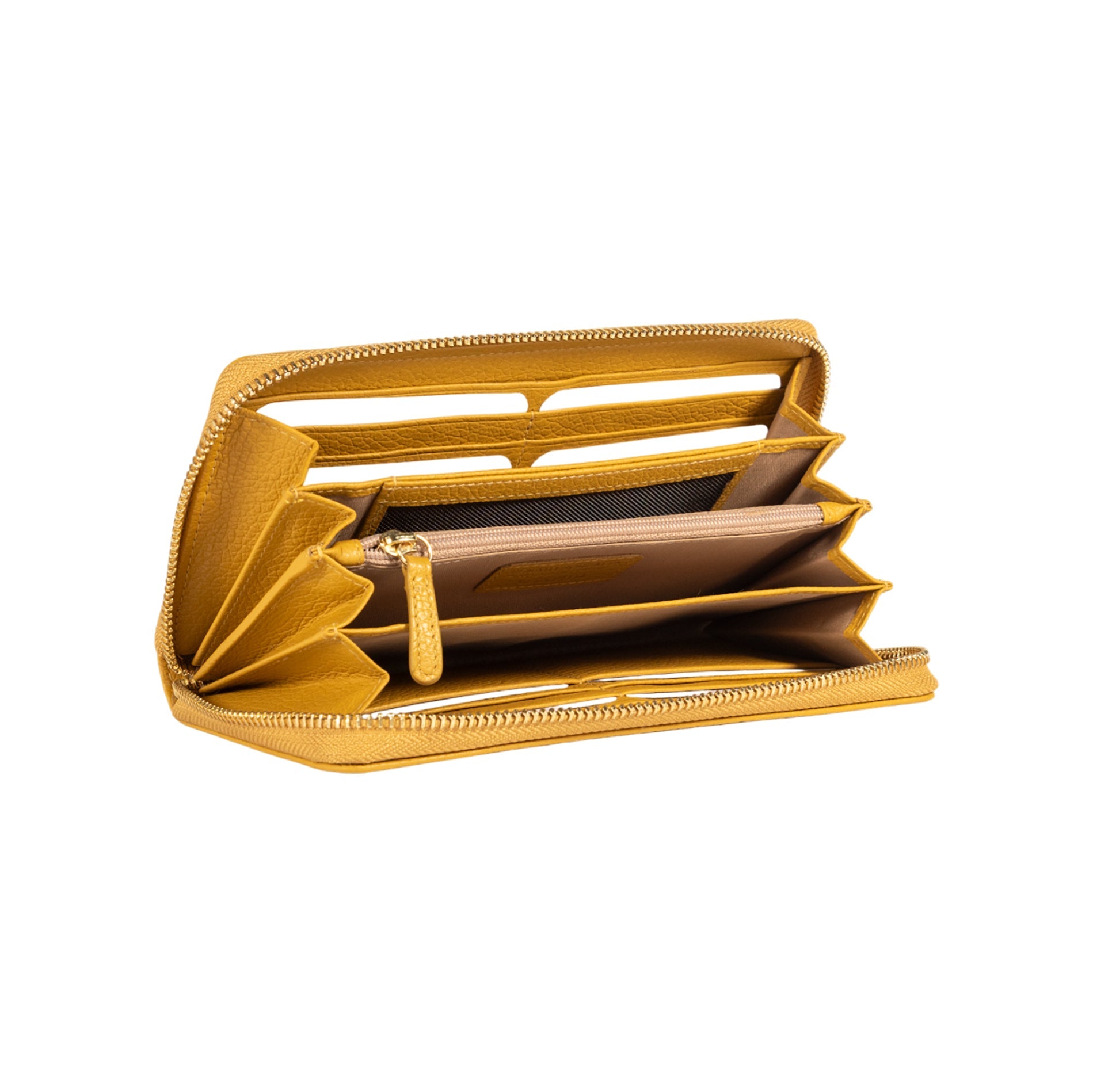 RB1081GAR | Women's zip-up wallet, Made in Italy in genuine grained leather. Mustard color. Dimensions: 20 x 10 x 2.5 cm.