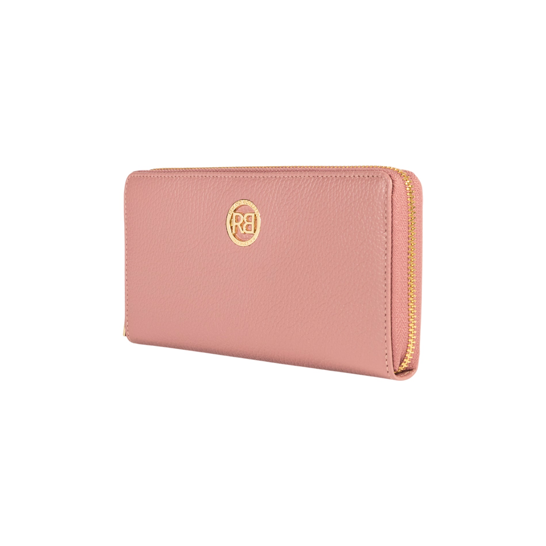 RB1081GAZ | Women's zip-up wallet, Made in Italy in genuine grained leather. Antique pink color. Dimensions: 20 x 10 x 2.5 cm.