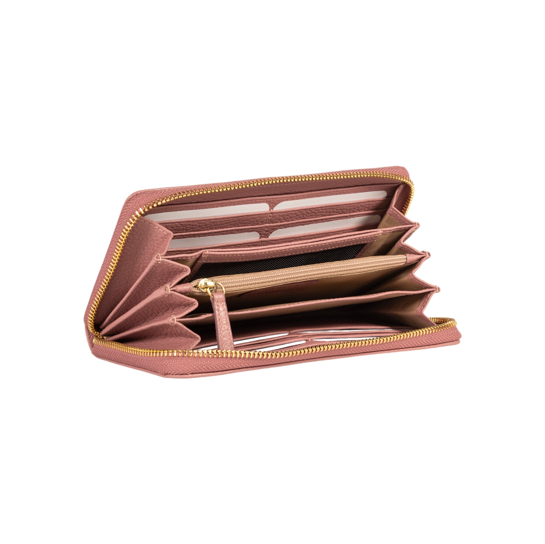 RB1081GAZ | Women's zip-up wallet, Made in Italy in genuine grained leather. Antique pink color. Dimensions: 20 x 10 x 2.5 cm.