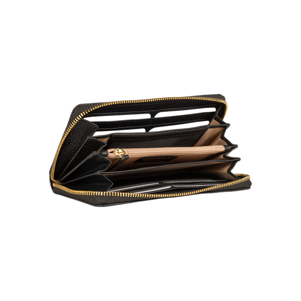 RB1081GA | Women's zip-up wallet, Made in Italy in genuine grained leather. Color: Black. Dimensions: 20 x 10 x 2.5 cm.