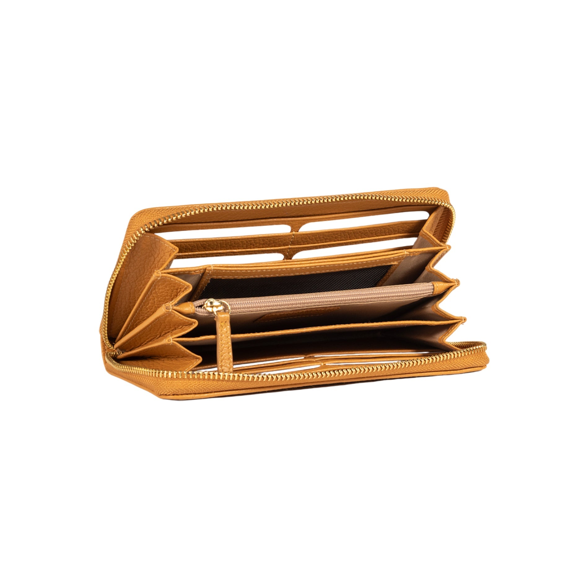 RB1081GCQ | Women's zip-up wallet made in Italy in genuine grained leather. Tan color. Dimensions: 20 x 10 x 2.5 cm