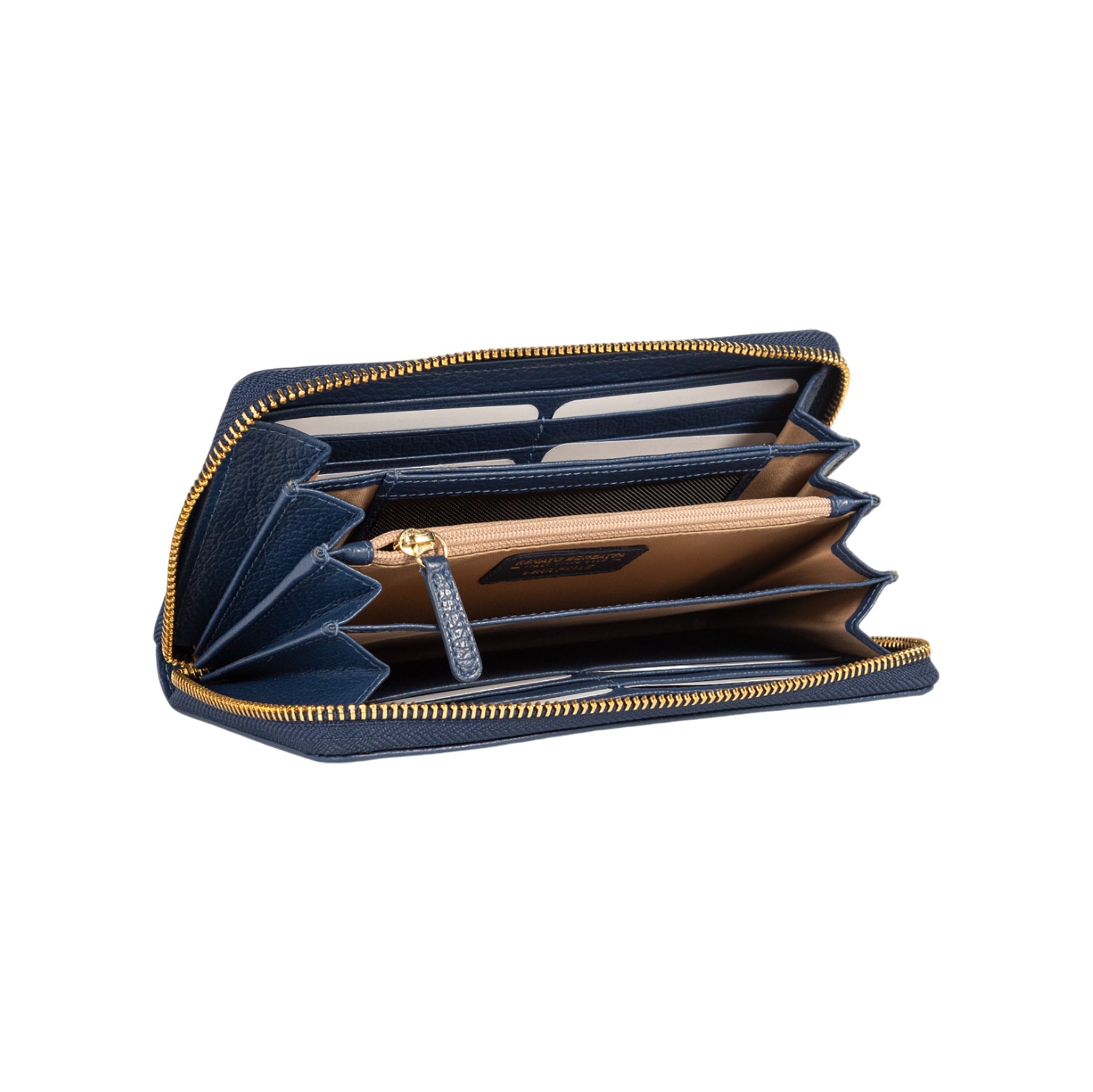 RB1081GD | Women's zip-up wallet, Made in Italy in genuine grained leather. Color: Blue. Dimensions: 20 x 10 x 2.5 cm.