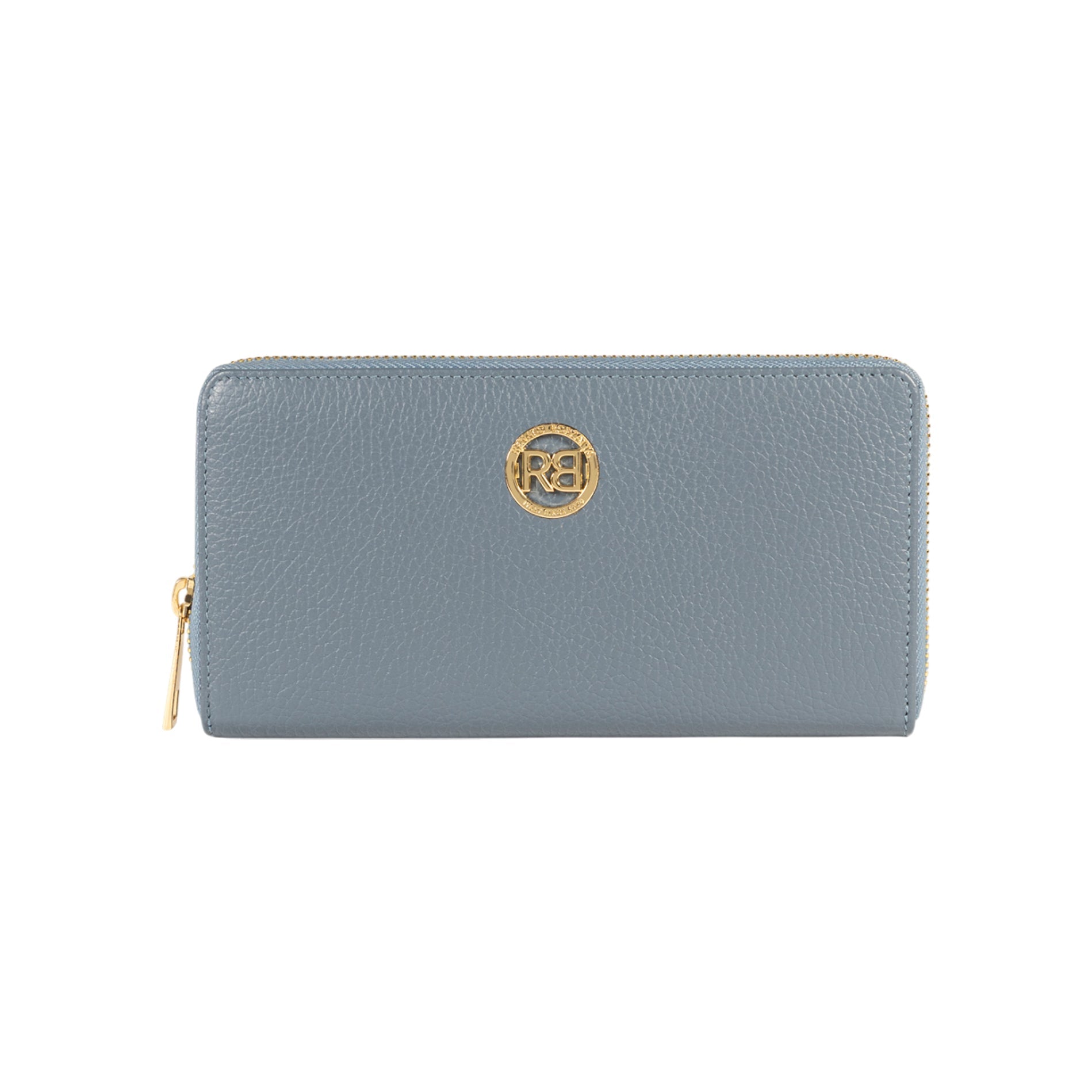 RB1081GP | Women's zip-up wallet, Made in Italy in genuine grained leather. Color: Air Force Blue. Dimensions: 20 x 10 x 2.5 cm