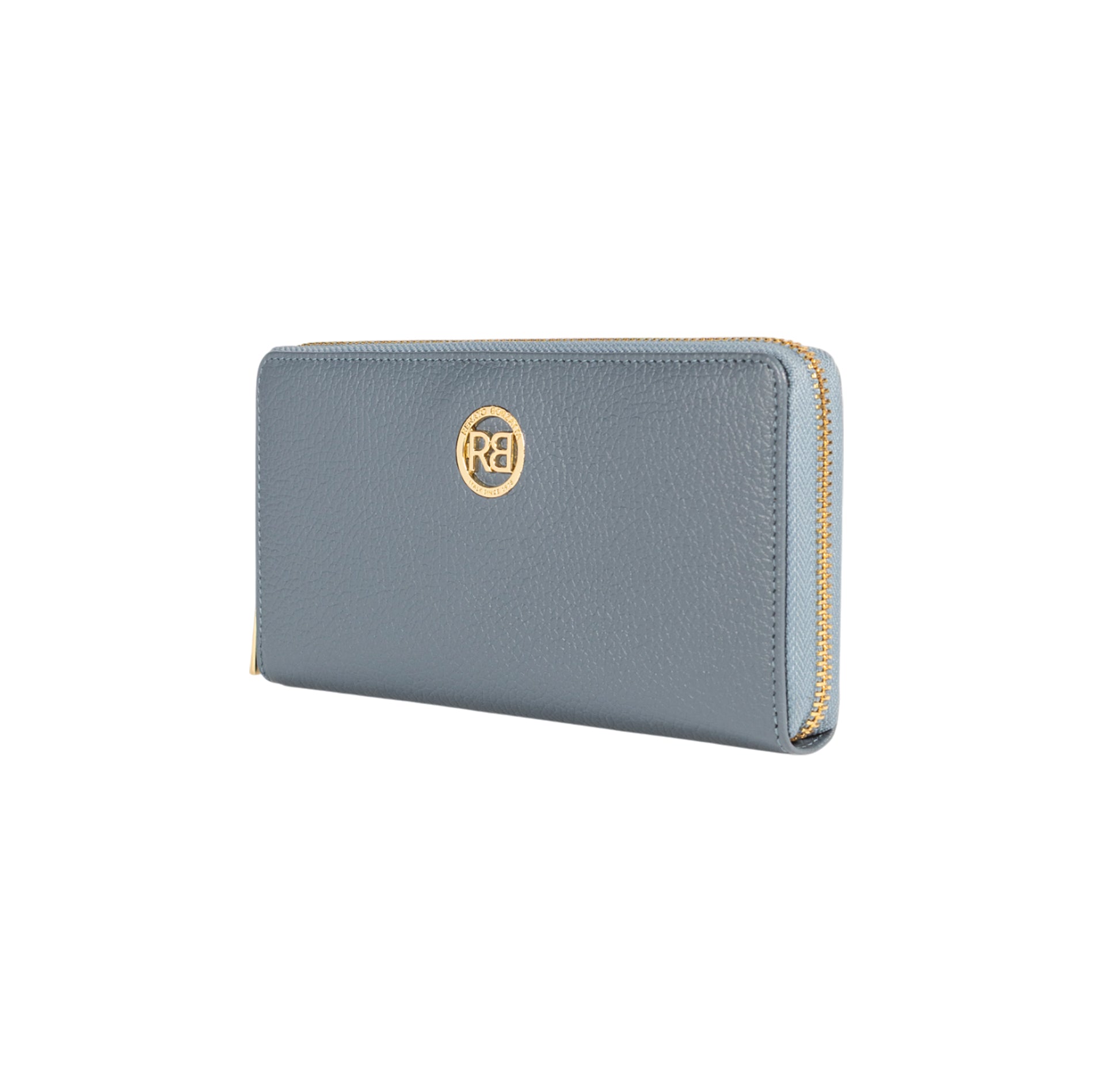 RB1081GP | Women's zip-up wallet, Made in Italy in genuine grained leather. Color: Air Force Blue. Dimensions: 20 x 10 x 2.5 cm