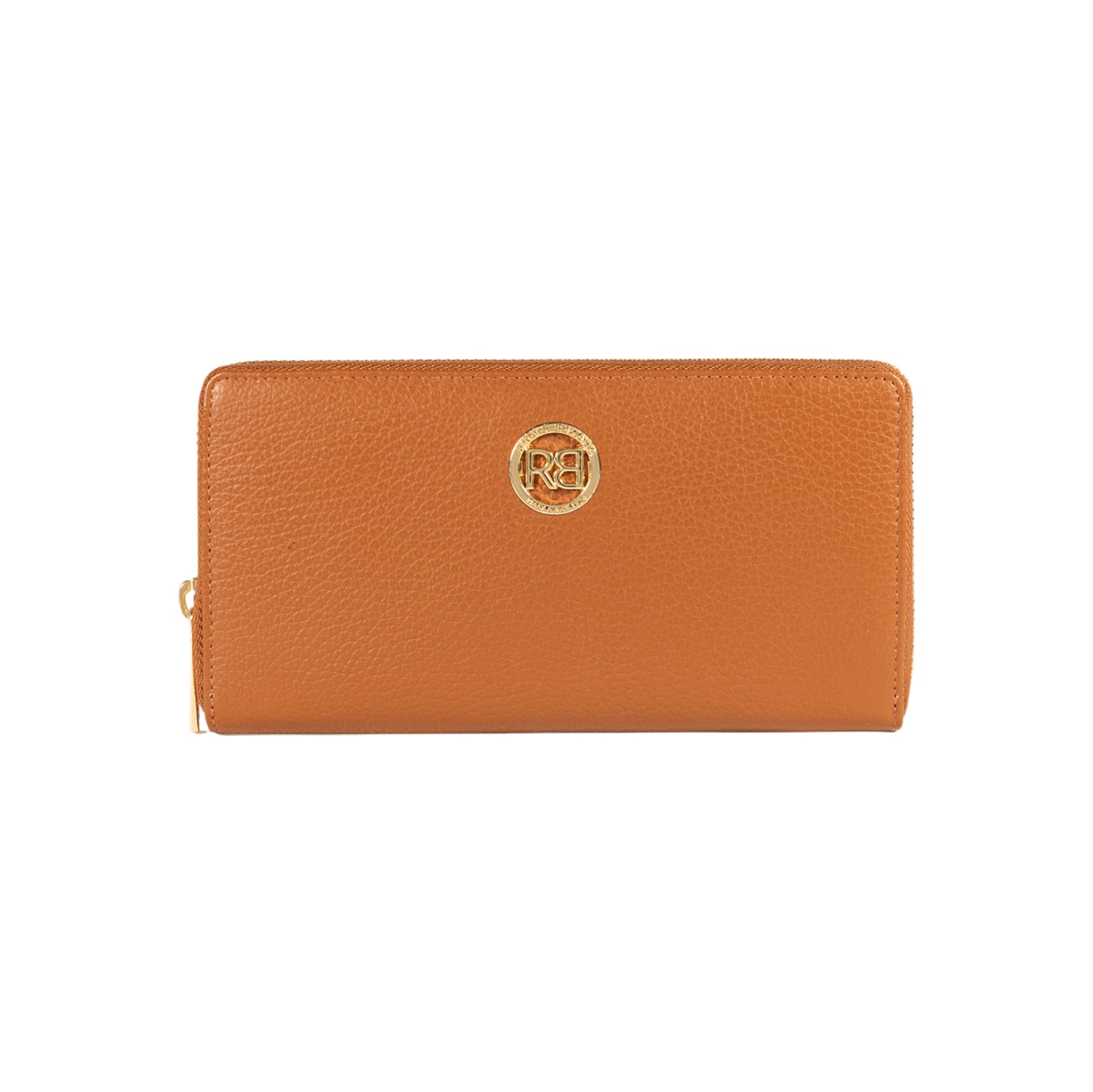 RB1081GS | Women's zip-up wallet made in Italy in genuine grained leather. Cognac color. Dimensions: 20 x 10 x 2.5 cm