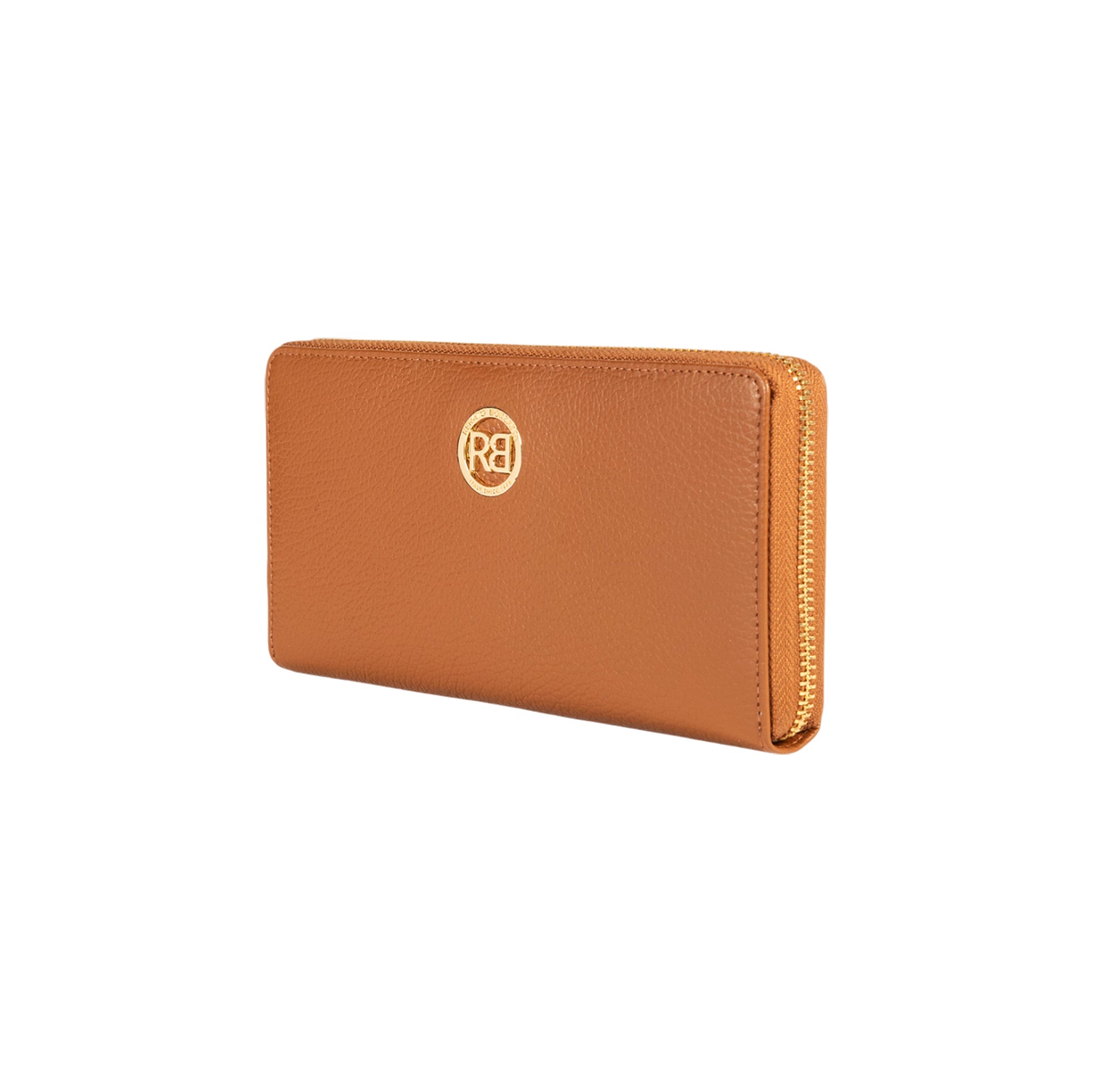 RB1081GS | Women's zip-up wallet made in Italy in genuine grained leather. Cognac color. Dimensions: 20 x 10 x 2.5 cm