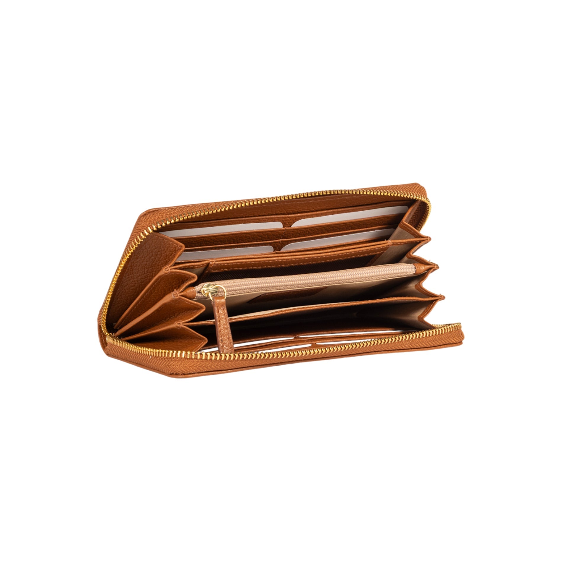 RB1081GS | Women's zip-up wallet made in Italy in genuine grained leather. Cognac color. Dimensions: 20 x 10 x 2.5 cm